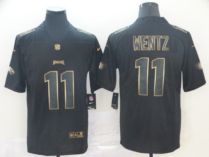 Men Philadelphia Eagles 11 Wentz Nike Vapor Limited Black Golden NFL Jerseys